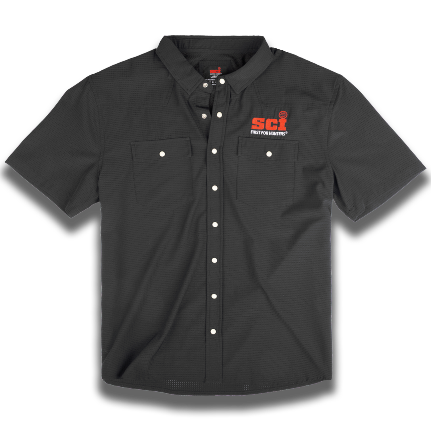 short sleeve black airflow shirt with SCI logo on left chest